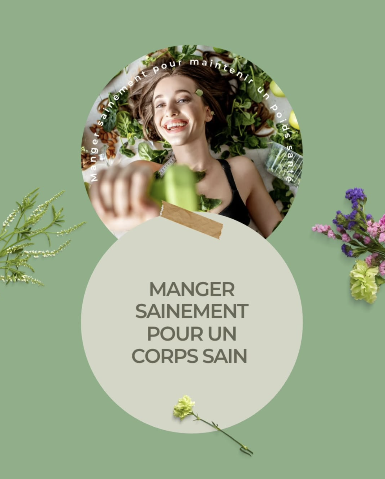 Visuel diététique vert avec message sur l'alimentation saine