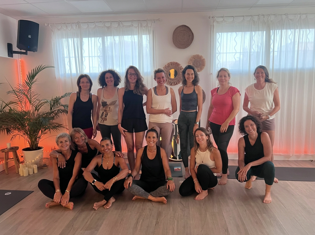 Groupe de yoga au studio